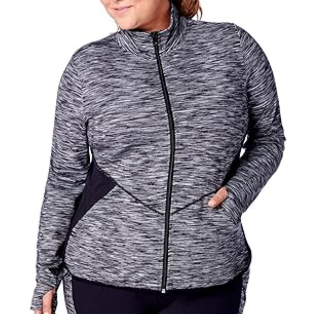 Rainbeau Curves 18/20 2X Space Dye Gray White Full Zip Performance Jacket EUC